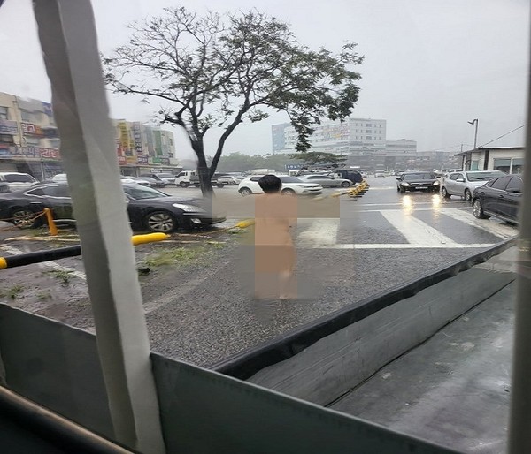 경기도 안산시 거리에서 비가 내리는 거리를 나체로 활보한 40대 남성이 경찰에 붙잡혔다. 사진=온라인 커뮤니티