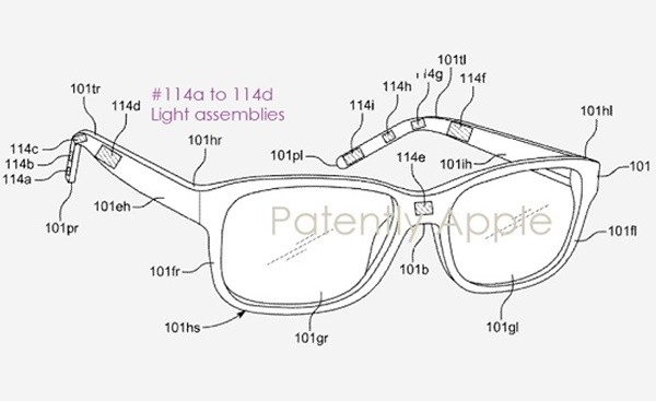 애플이 특허출원한 스마트 안경 가운데 하나의 도면. 사진=미특허청, 페이턴틀리 애플