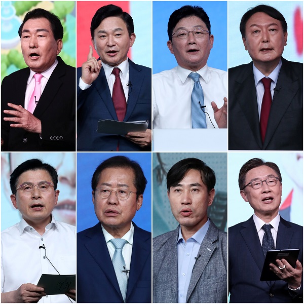 (사진 왼쪽 맨위부터 시계방향) 안상수, 원희룡, 유승민, 윤석열, 최재형, 하태경, 홍준표, 황교안 후보. 사진=연합뉴스