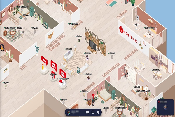 건설업계가 비대면시대에 맞춰 메타버스를 활용한 사업을 진행한다. 롯데건설은 메타버스 플랫폼 게더타운을 활용해 직무상담 ZONE 내부를 공개했다. 사진=롯데건설 제공