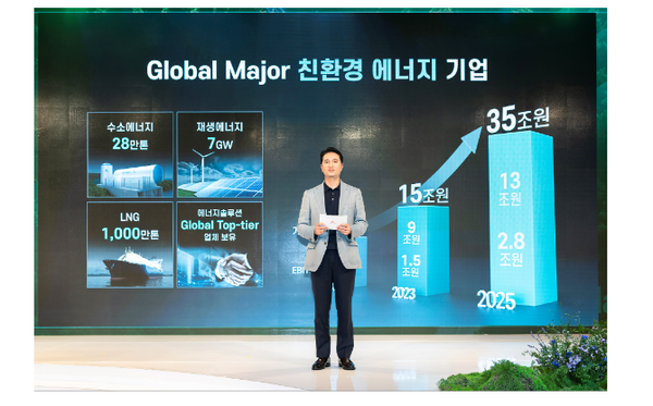 추형욱 SK E&S 사장이 지난달 열린 취임 첫 미디어데이에서 미래 성장 스토리를 발표하고 있다. 사진=SK E&S 제공 