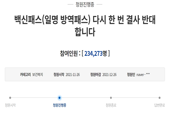 지난달 26일 게재된 이 청원은 6일 10시 기준 23만4273명의 동의를 얻은 상태다. 청원 동의자 수가 20만명을 넘어 청와대 답변 기준을 충족했다. 사진=청와대 국민청원게시판 캡처