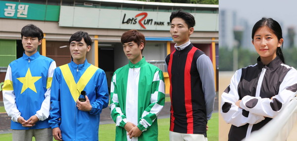 올해는 다섯명의 신인기수들 데뷔했다(좌로부터 권오찬, 서강주, 윤형석, 신윤섭, 김태희). 사진=한국마사회 제공