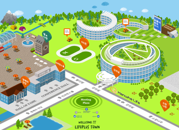 한화생명 가상연수원 Lifeplus Town 전체 구성도. 사진=한화생명 제공