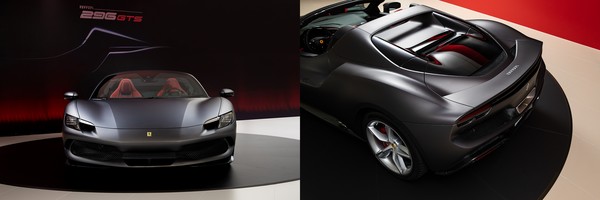 296 GTS의 스포티하고 유연한 디자인과 콤팩트한 크기는 모던한 디자인을 더욱 강조한다. 후면은 250 르망 원형에서 영감 받아 독특한 모양을 갖췄다. 또 사진=페라리 제공