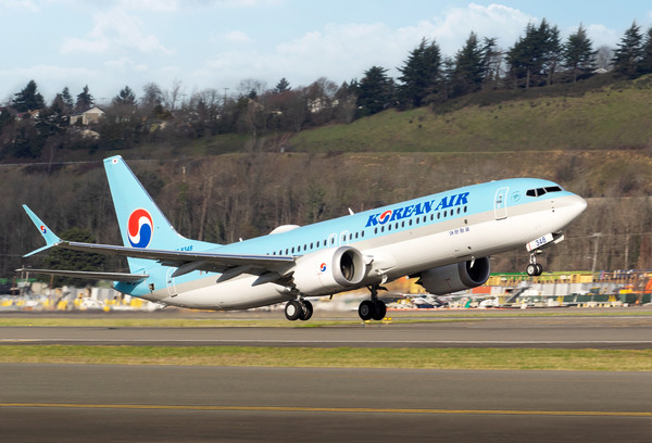 대한항공은 오는 30일부터 하루 두 편씩 보잉 737-8 기종을 투입해 김해~인천공항 간 환승전용 노선 운항을 재개한다고 5일 밝혔다.  보잉 737-8. 사진=대한항공 제공