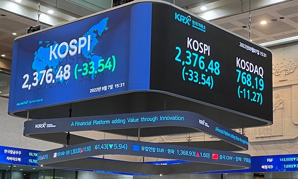 글로벌 경기침체와 금리 인상 우려가 확대되면서 증시·코인은 물론 안전자산으로 꼽혔던 부동산까지 급락세를 보이고 있다. 증시는 올해 들어 19% 이상 하락해 2400선마저 무너졌다. 사진=김민수 기자