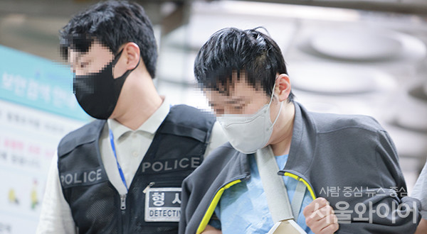 신당역 살인사건 피의자가 16일 영장실질심사를 받기위해 법정으로 향하고 있다