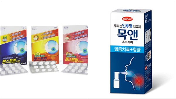 신일제약 '젠스트린트로키'(왼쪽), 한미약품 '목앤 스프레이'. 사진=각사 제공