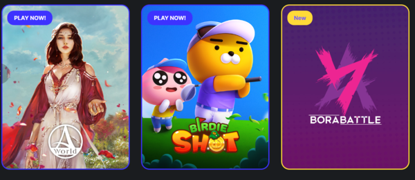 카카오게임즈의 보라 플랫폼은 아키월드, 버디샷, 보라배틀 등 보라 거버넌스 카운슬 참여사들의 게임이 포함됐다. 사진=보라 포털 홈페이지 캡처