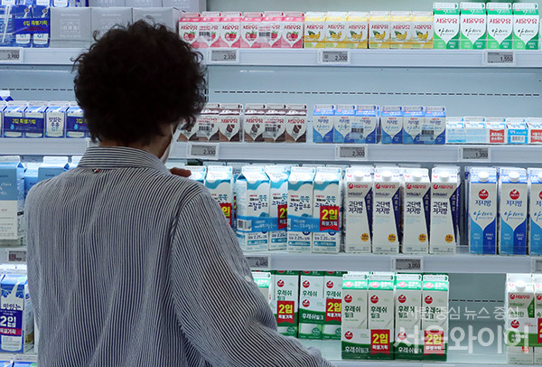 서울 대형마트 우유코너를 찾은 한 시민이 우유제품을 보고 있다. 사진=서울와이어 DB