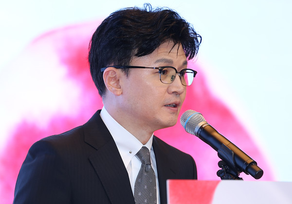 한동훈 법무부 장관이 28일 정부과천청사 대강당에서 열린 제77주년 교정의 날 기념식에서 기념사를 하고 있다. / 사진=연합뉴스