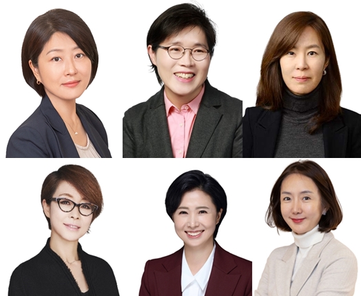 (왼쪽부터 시계방향으로) 이선정 CJ올리브영 대표, 이정애 LG생활건강 사장, 박애리 지투알 부사장, 안정은 11번가 대표, 김혜주 롯데멤버스 대표, 이영희 삼성전자 사장. 사진=각사 제공