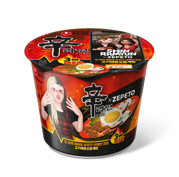 신라면 제페토 큰사발은 스코빌지수가 6000SHU으로 기존 신라면 큰사발의 3배에 달한다. 또한 고기와 달걀 건더기를 풍성하게 넣어 건더기 스프의 중량이 약 2배에 이른다. 사진=농심 제공