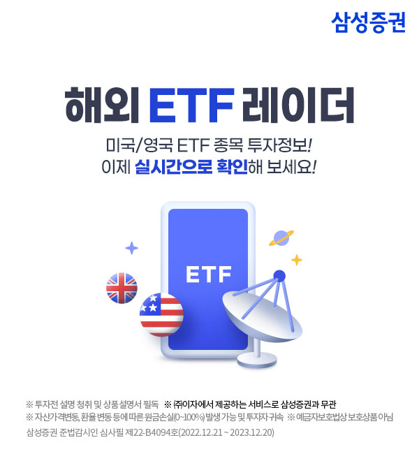 삼성증권은 해외 ETF 정보를 실시간으로 제공하는 ‘해외 ETF 레이더’ 서비스를 론칭한다고 12일 밝혔다. 사진=삼성증권 제공