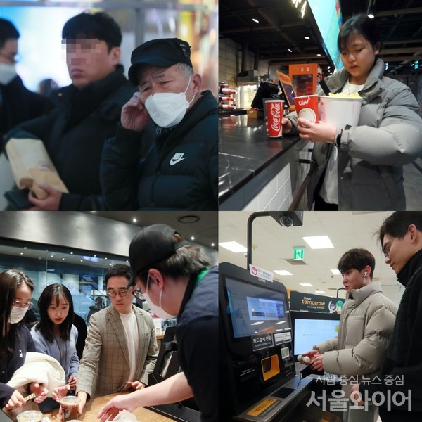 (사진 왼쪽 위부터 시계방향으로) 지하철 역사, 영화관, 대형마트,  커피 전문점을 방문한 시민들이 마스크를 착용하지 않고 있다.