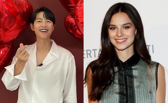 배우 송중기(왼쪽)와 그의 연인인 케이티 루이스 사운더스. 사진=송중기 인스타그램, 케이티 루이스 사운더스 페이스북