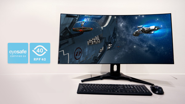 삼성디스플레이가 34인치 모니터용 QD-OLED 디스플레이의 아이세이프 인증 2.0을 획득했다고 20일 밝혔다. 사진=삼성디스플레이 제공