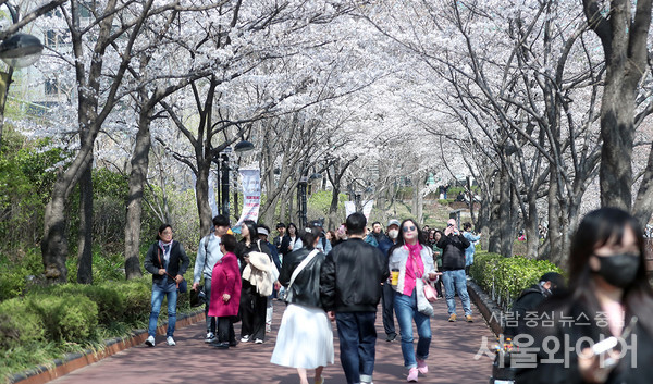 시민들이 잠실 석촌호수를 산책을 하고 있다. 사진=서울와이어 DB