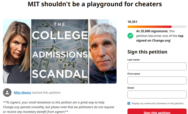 한동훈 법무부 장관 딸의 미국 명문대학교 매사추세츠 공과대학(MIT)입학을 취소해달라는 내용의 국제 청원이 ‘체인지‘에 올라왔다. 사진=체인지 홈페이지 캡처