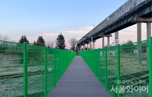 경주시가 폐철도 부지를 효과적으로 사용하기 위한 임시활용 사업의 일환으로 조성한 옛 경주역 임시통행로.