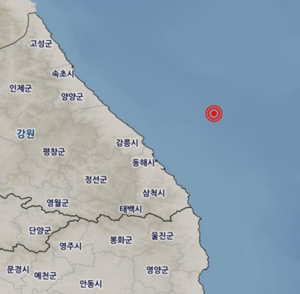 지진 발생 위치는 북위 37.86도, 동경 129.51도며 지진 발생 깊이는 30㎞다. 사진=기상청 홈페이지