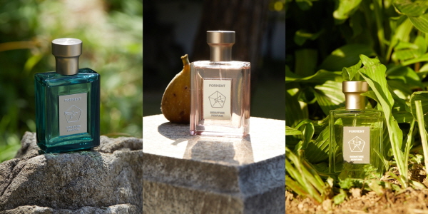 상탈 레인, 피그 누아, 바질 테라스 3종으로 구성된 포맨트의 ‘내추럴 컬렉션’은 자연의 향기가 조향된 향수다. 사진=에이피알 제공
