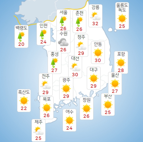 기상청에 따르면 대기불안정으로 늦은 오후(15~18시)에는 충북 지역에 소나기가 오는 곳도 있겠다. 사진=기상청 홈페이지 캡쳐