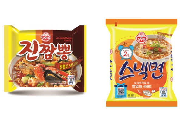 오뚜기가 다음 달 1일부로 라면류 15개 제품 가격을 평균 5% 인하한다. 사진은 오뚜기 진짬뽕(왼쪽)과 스낵면 제품. 사진=오뚜기 제공