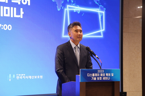 이동욱 한국디스플레이산업협회 부회장이 한국지식재산보호원과의 업무협약을 발표하고 있다. 사진=한국디스플레이산업협회 제공