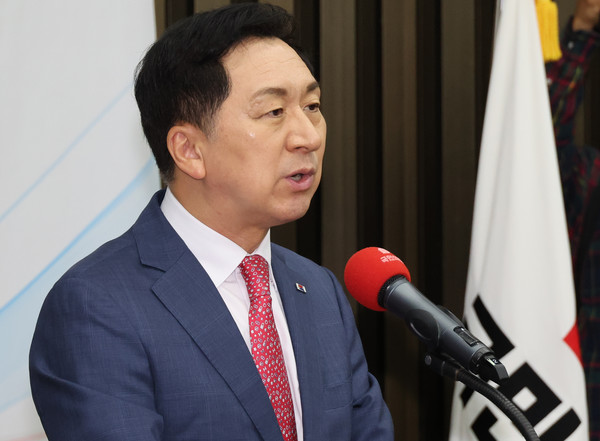 김기현 국민의힘 대표가 국회에서 열린 제7차 전국위원회에서 인사말을 하고 있다. 사진=연합뉴스