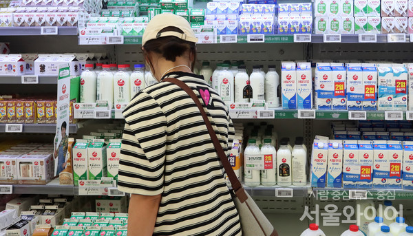 서울시내 대형마트를 찾은 시민이 우유를 고르고 있다. 사진=서울와이어 DB