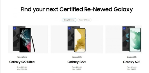 삼성전자가 미국과 영국, 프랑스 등에서 운영 중인 공식 인증 리뉴드폰 브랜드 국내 도입을 검토 중이다. 삼성닷컴 스토어에서 팬매되는 제품들. 사진=삼성 스토어 홈페이지 