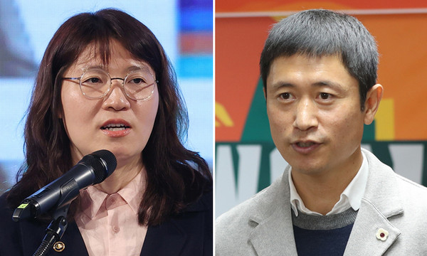 (왼쪽부터) 장미란 문화체육관광부 2차관, 이영표 전 대한축구협회 부회장. 사진=연합뉴스