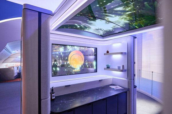 항공용 LG디스플레이 유기발광다이오드(OLED)가 설치된 보잉 스마트 캐빈 부스. 사진=LG디스플레이 제공