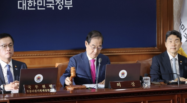 한덕수 국무총리가 국무회의에서 의사봉을 두드리고 있다. 사진=연합뉴스