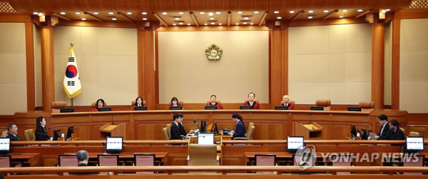 헌법재판소 대심판정에서 열린 공개변론 장면 (자료사진, 연합뉴스 제공)