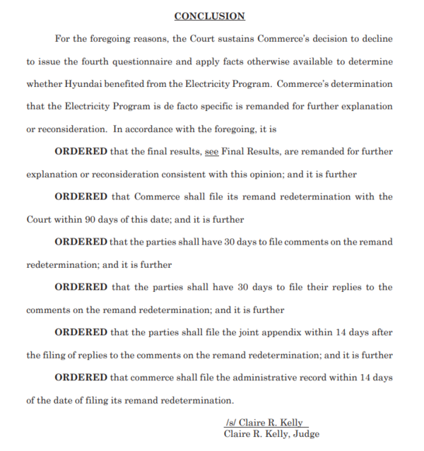 현지시간 12일 미국 국제무역법원 판결 문 중 일부.(사진=미국 국제무역법원)