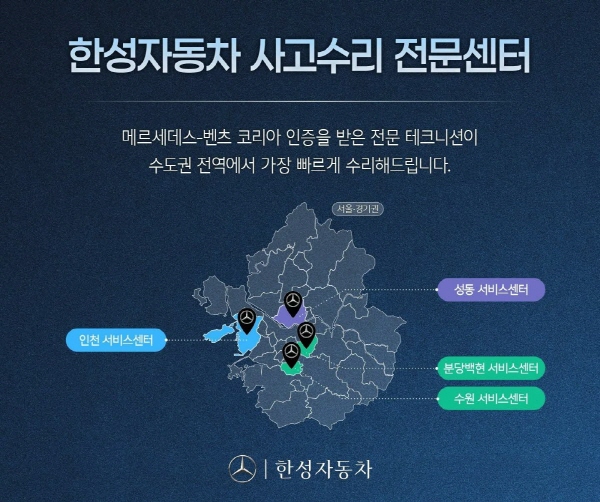 한성자동차가 수도권 주요 거점 4곳의 서비스센터를 사고수리 전문센터로 강화한다. 사진=한성자동차