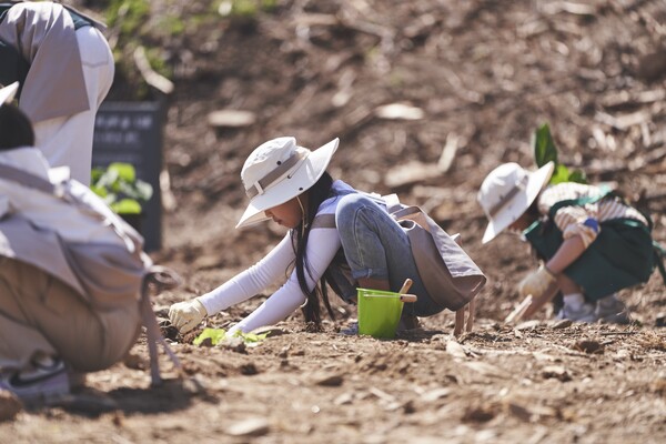 태양의 숲 조성을 위해 식재 중인 아이들의 모습(사진=한화그룹)
