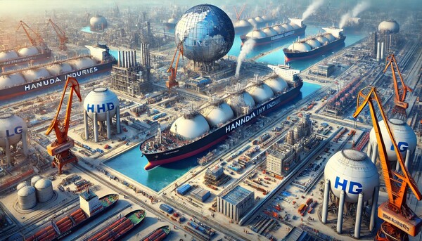 국내 주요 조선기업들이 LNG선박 수출 확대에 주력하는 모습을 챗GPT가 이미지를 구현한 모습. 사진=챗GPT