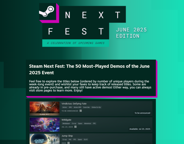 스팀 넥스트 페스트 최다 플레이 데모 페이지. 사진=넥슨