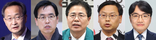 이재명 대통령이 20일 차관급 5명에 대한 인사를 단행했다. (왼쪽부터) 김남중 통일부 차관, 김민재 행정안전부 차관, 강형석 농림축산식품부 차관, 김성범 해양수산부 차관, 김광용 행정안전부 재난안전본부장. 사진=연합뉴스 