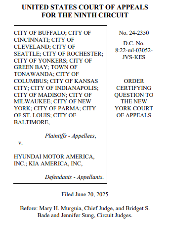 항소심 판결문 1면. 사진=미국 제9순회 항소법원
