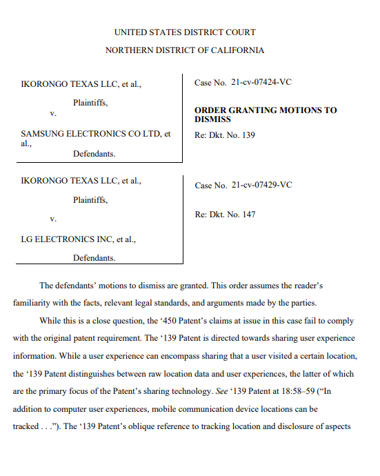 소송장 1면. 사진=미국 캘리포니아주 북부 연방지방법원
