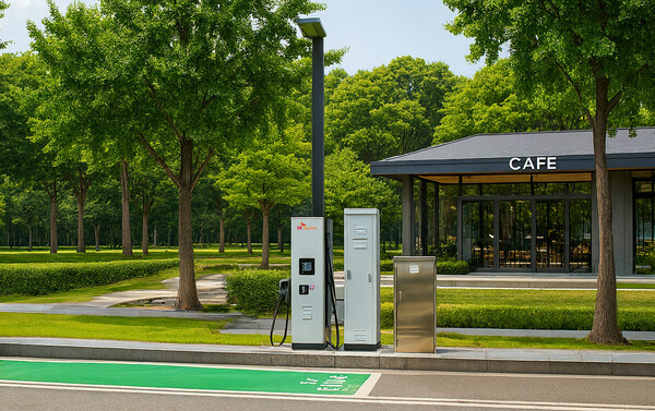 경기 용인 노상주차장에 설치된 SK일렉링크 사물인터넷(IoT) 가로등형 충전기. 사진=SK일렉링크