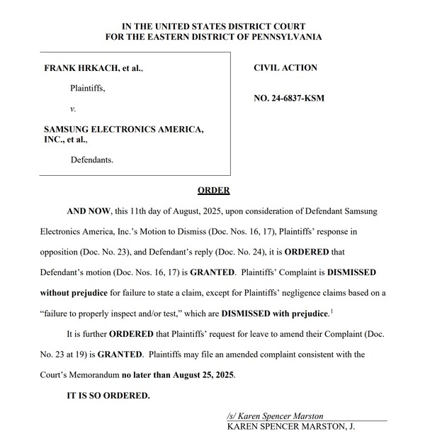 펜실베이니아 동부 지방법원은 현지시간 11일 삼성전자 미국 법인의 기각 신청을 대부분 인용하며, 원고 측의 소송장을 수정하라고 명령했다. 사진=펜실베이니아 동부 지방법원