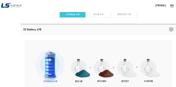 LS그룹이 신사업으로 추진하는 전기차(EV) 배터리 소재. 사진=LS엠앤엠 홈페이지