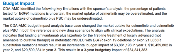 사진='캐나다 약제 평가자문기구(CDA-AMC)' 급여 권고안 발췌.