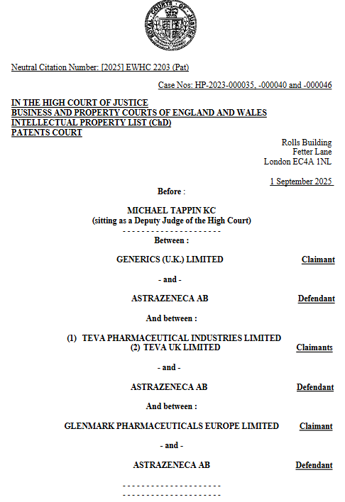 사진=영국·웨일스 고등법원 비즈니스·재산법원 지식재산 목록(ChD) 특허법원 판결문 발췌